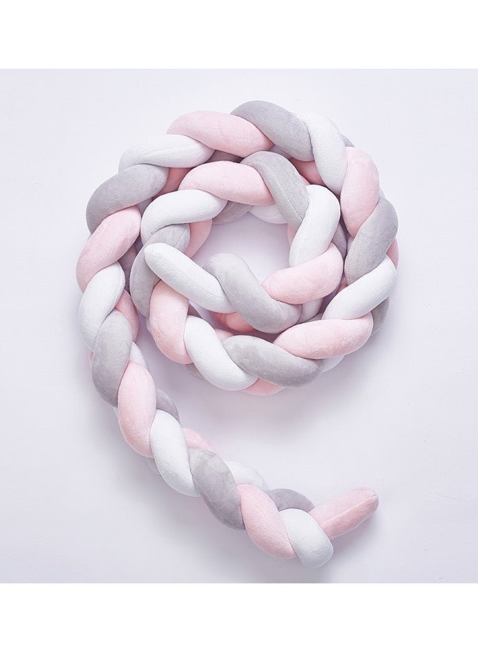 2M Pure Color Weaving Knot for Infant Room Decor Crib Protector Newborn Baby Bed Bumper Bedding Accessories – White Grey Pink - Image 1
