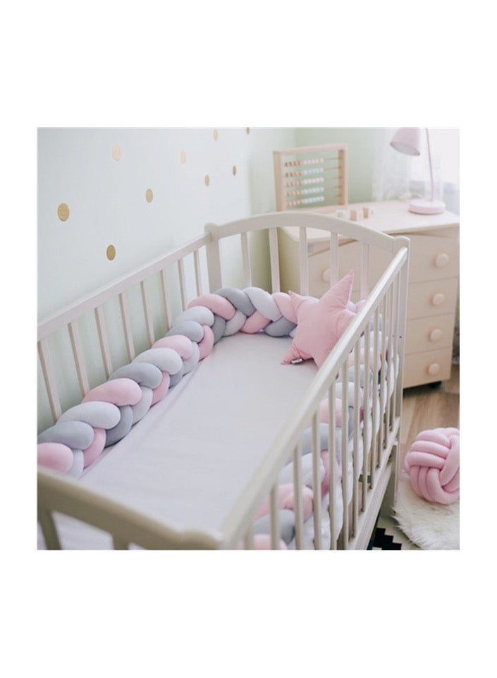 2M Pure Color Weaving Knot for Infant Room Decor Crib Protector Newborn Baby Bed Bumper Bedding Accessories – White Grey Pink - Image 2