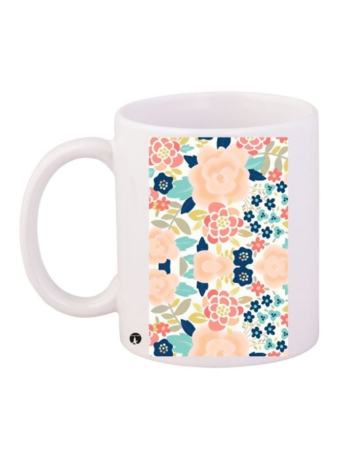 RYN Flower Printed Coffee Mug White/Blue/Pink 11ounce