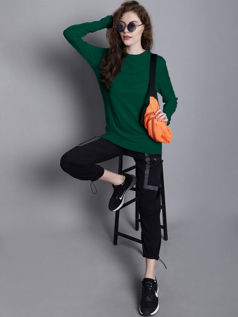 JUNEBERRY® Cotton Round Neck Regular Fit Plain Solid Full Sleeve T-Shirt Combo for Women (Pack of 3) (PO3_JB_FS_WT_GR_NY_L) - Image 4