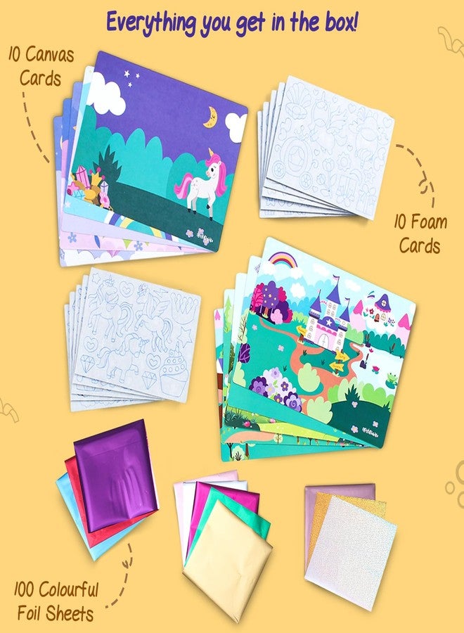 FIRSTCRY INTELLISKILLS Intelliskills Foil Art and Craft Kit for Kids, DIY kit for kids,Craft Kit Set for 3+ Years Girls & Boys, No Mess Card Making Set, Boost Creativity,Fine Motor Skills,Birthday Gift (Unicorns&Princesses) - Image 3