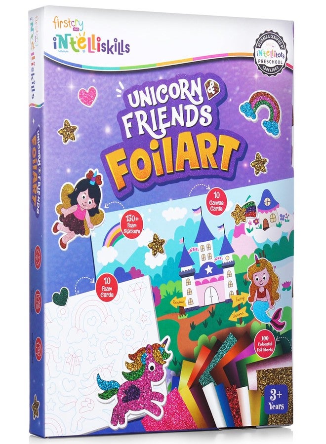 FIRSTCRY INTELLISKILLS Intelliskills Foil Art and Craft Kit for Kids, DIY kit for kids,Craft Kit Set for 3+ Years Girls & Boys, No Mess Card Making Set, Boost Creativity,Fine Motor Skills,Birthday Gift (Unicorns&Princesses) - Image 1
