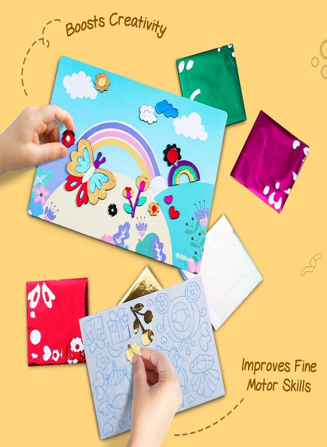 FIRSTCRY INTELLISKILLS Intelliskills Foil Art and Craft Kit for Kids, DIY kit for kids,Craft Kit Set for 3+ Years Girls & Boys, No Mess Card Making Set, Boost Creativity,Fine Motor Skills,Birthday Gift (Unicorns&Princesses) - Image 5