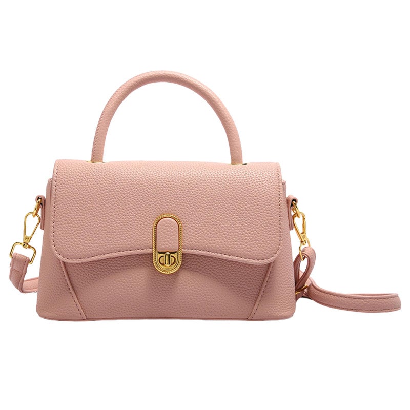 JINGTIANCD Vintage Square Satchel Crossbody Bag for Women - Leather Top Handle Purse with Adjustable Strap, Elegant Retro Day Clutch (Pink) - Image 1