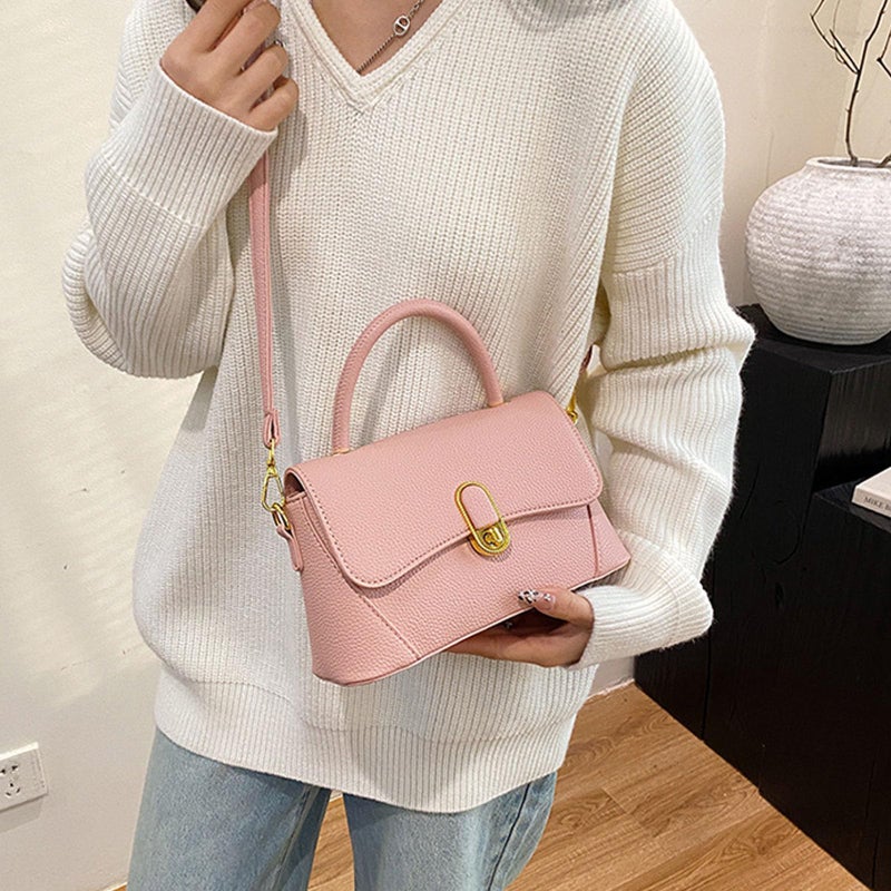 JINGTIANCD Vintage Square Satchel Crossbody Bag for Women - Leather Top Handle Purse with Adjustable Strap, Elegant Retro Day Clutch (Pink) - Image 5