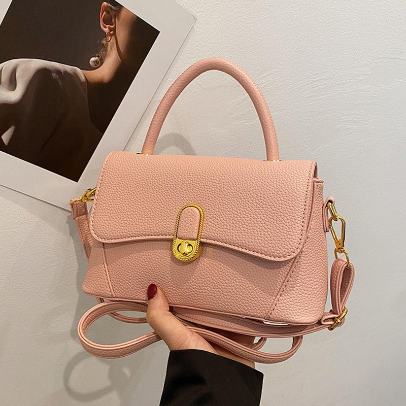 JINGTIANCD Vintage Square Satchel Crossbody Bag for Women - Leather Top Handle Purse with Adjustable Strap, Elegant Retro Day Clutch (Pink) - Image 3