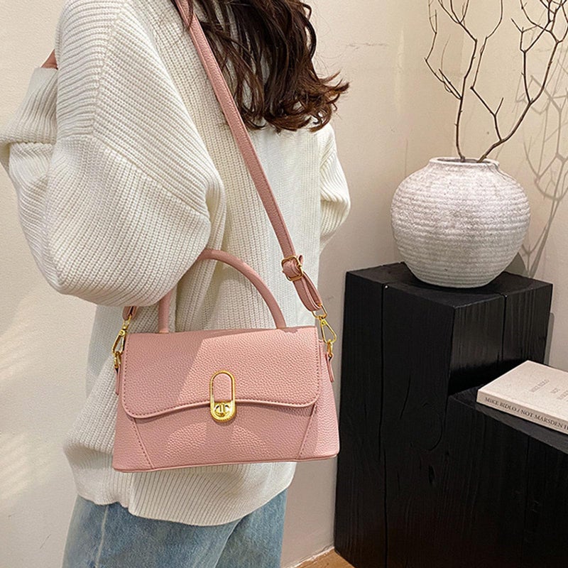 JINGTIANCD Vintage Square Satchel Crossbody Bag for Women - Leather Top Handle Purse with Adjustable Strap, Elegant Retro Day Clutch (Pink) - Image 4