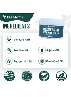 TreeActiv Acne Cream Original Formula, 2 Fl Oz, 2% Salicylic Acid Face Moisturizer For Oily Skin, Skin Care Acne Formula For Cystic Acne Treatment, Hydrating Face Moisturizer For Acne Prone Skin  - Image 2