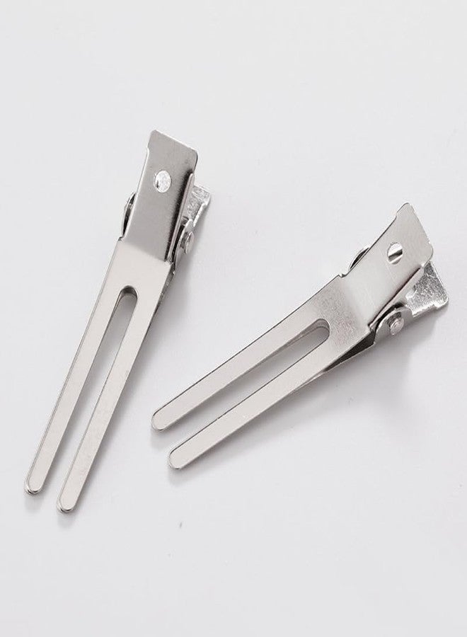 lasenersm 50 Pieces 1.77" Hairdressing Double Prong Curl Clips Metal Alligator Hair Clips Setting Section Hair Clips for Hair Salon Extensions Styling, Silver - Image 2