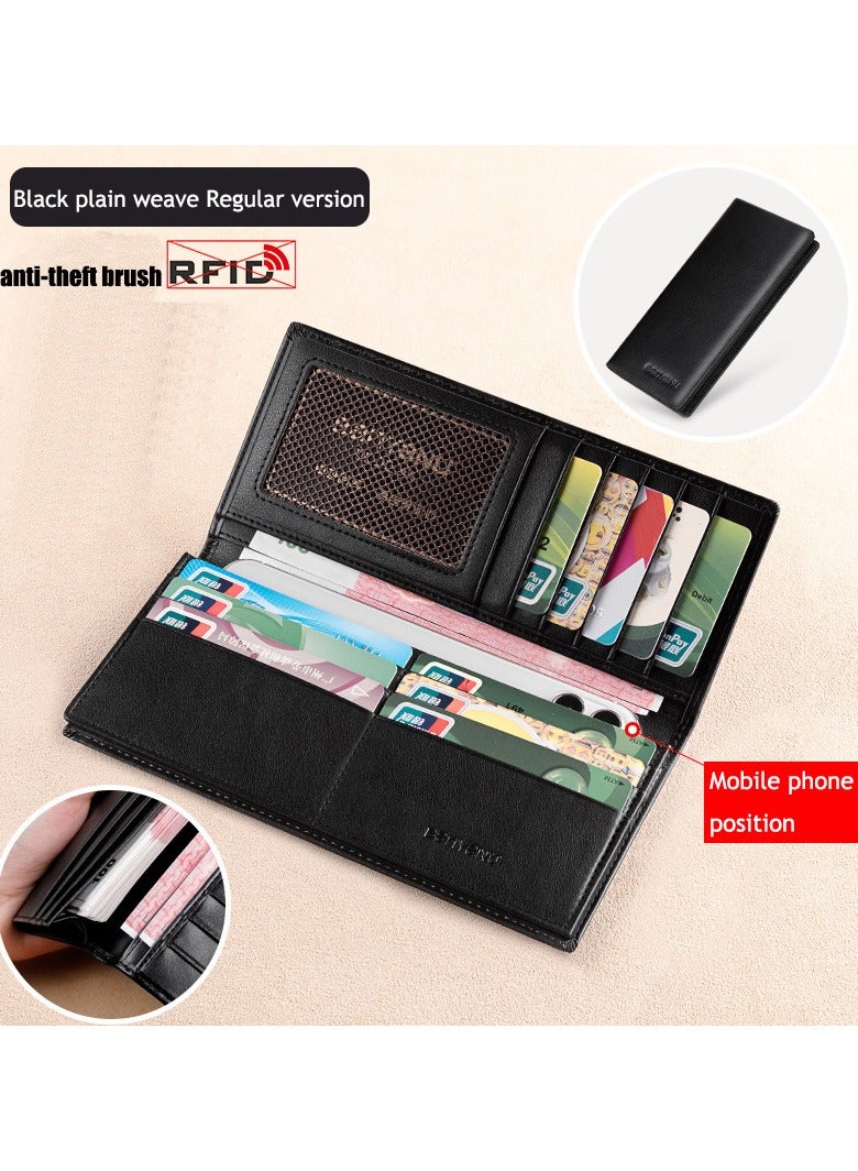 Banyanu long wallet made of genuine leather, ultra-thin anti-theft brush, leather wallet with zipper head layer, cowhide wallet - Image 1
