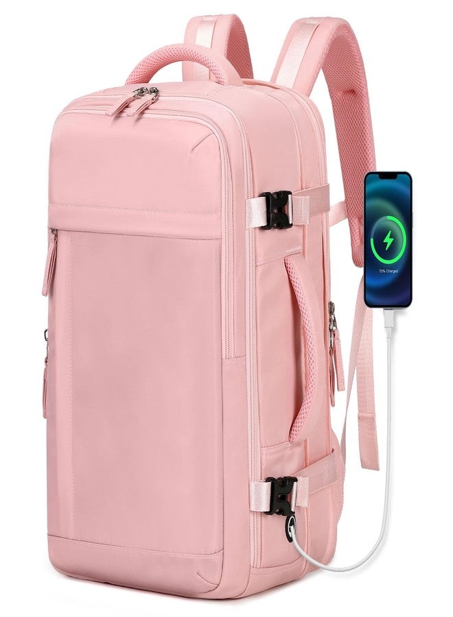 ASKSKY Women’s Expandable Travel Backpack, 25-31L Flight Approved Carry On Daypack with Laptop Compartment & Wet Pouch, Water-Resistant Overnight Bag for Short Trips, Pink - Image 1