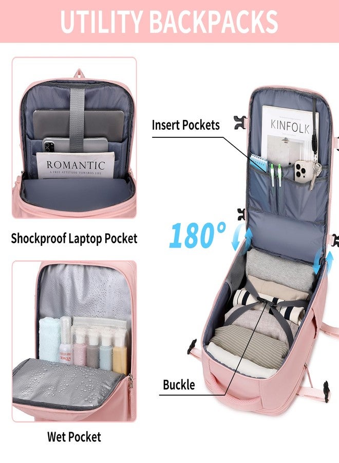 ASKSKY Women’s Expandable Travel Backpack, 25-31L Flight Approved Carry On Daypack with Laptop Compartment & Wet Pouch, Water-Resistant Overnight Bag for Short Trips, Pink - Image 3