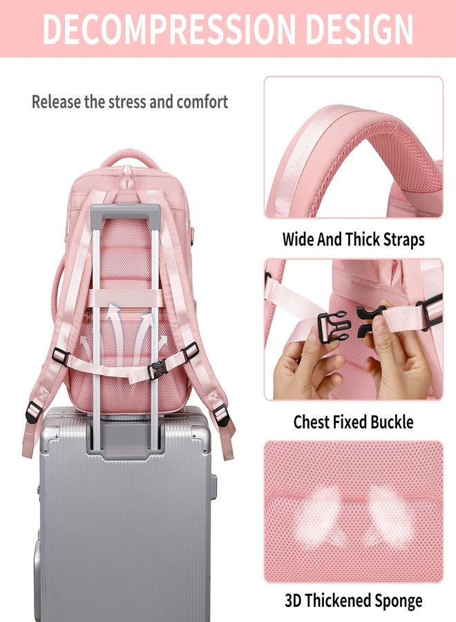 ASKSKY Women’s Expandable Travel Backpack, 25-31L Flight Approved Carry On Daypack with Laptop Compartment & Wet Pouch, Water-Resistant Overnight Bag for Short Trips, Pink - Image 4