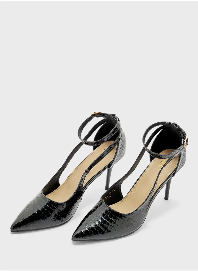 ELLA Croc Print  Ankle Strap Pump