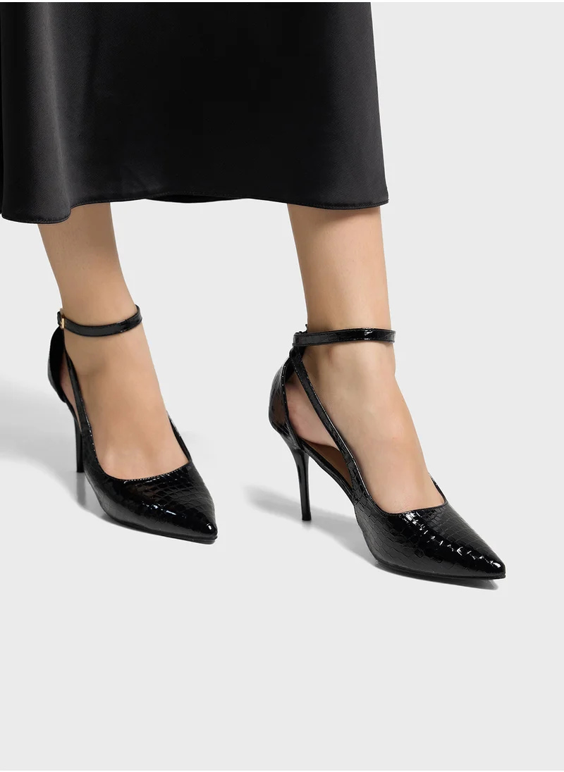 ELLA Croc Print  Ankle Strap Pump