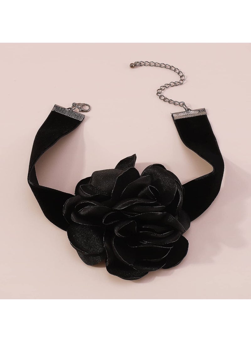 SYOSI Flower Choker Necklaces for Women Rose Choker Black Choker Necklace Rosette Camellia Daisy Floral Choker Necklace Black White Flower Choker Necklaces for Girls Spring Summer Necklace - Image 4