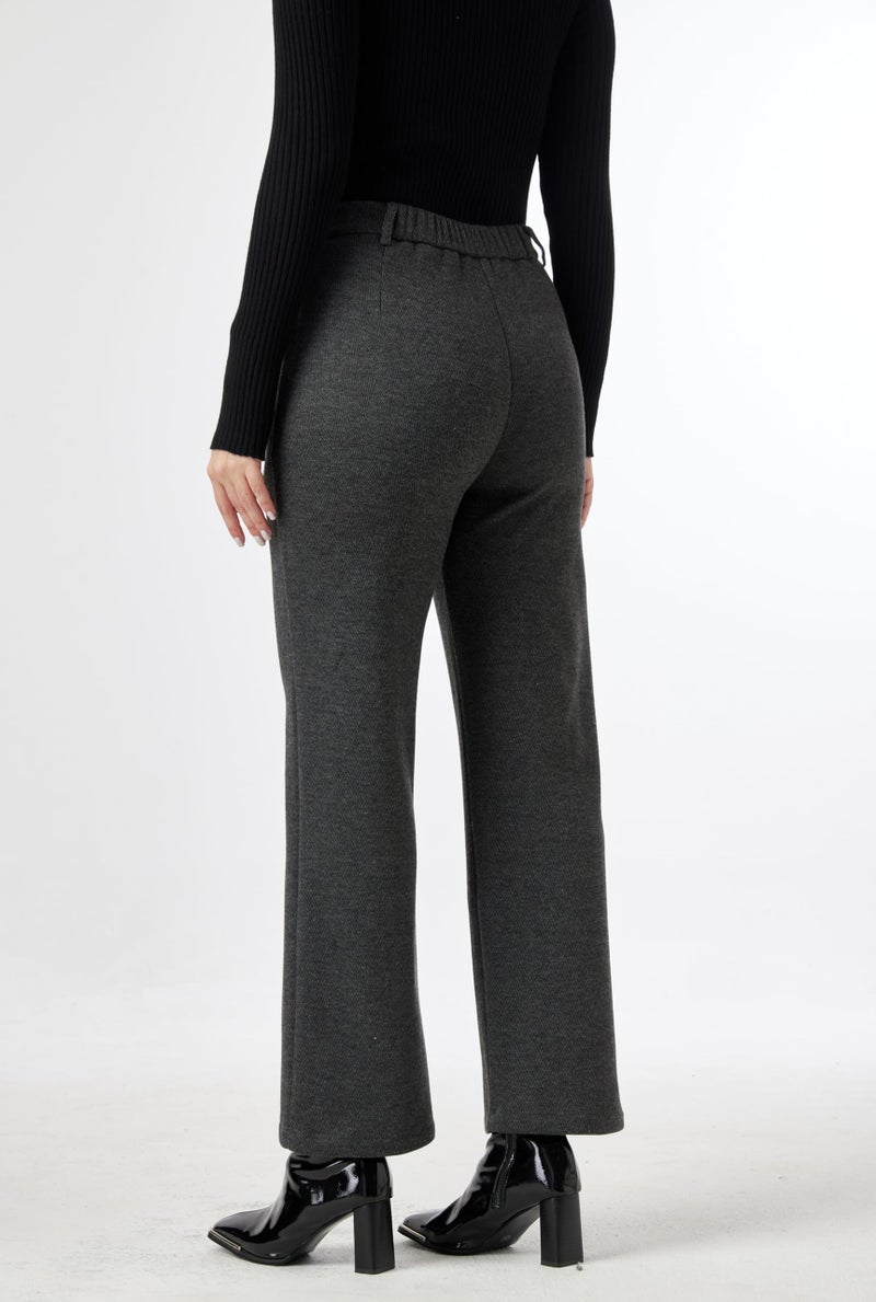 heipeiwa Women's Wool Blend Vintage Tweed Soft Winter Pants Fleece Lined Thermal Wide Leg Casual Dress Trouser Darkgrey - Image 4