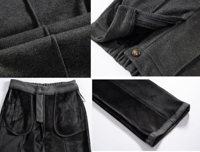heipeiwa Women's Wool Blend Vintage Tweed Soft Winter Pants Fleece Lined Thermal Wide Leg Casual Dress Trouser Darkgrey - Image 5