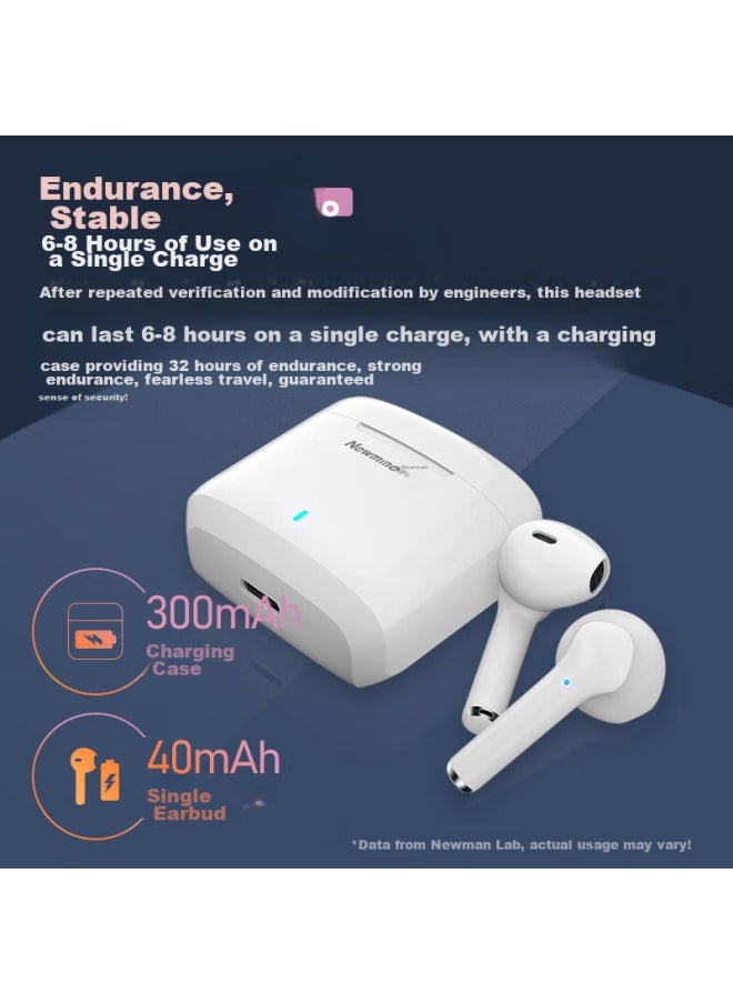 Newmine Tws-x5 Bluetooth Earphones, True Wireless, Semi-in Music Headset, Bluetooth 5.3, Low Latency For Gaming, Compatible With Apple, Android, Xiaomi, Huawei, Sports, Running, Long Battery Life