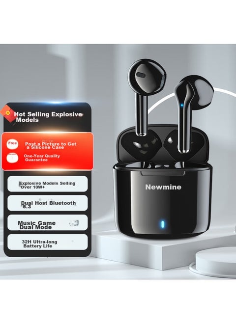 Newmine Tws-x5 Bluetooth Earphones, True Wireless, Semi-in Music Headset, Bluetooth 5.3, Low Latency For Gaming, Compatible With Apple, Android, Xiaomi, Huawei, Sports, Running, Long Battery Life
