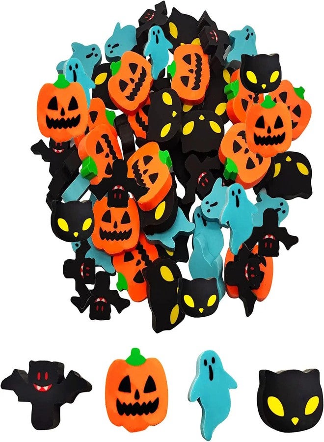 OZIO Halloween Mini Erasers for Kids - 4 Styles Cute Pumpkin Ghost Bat Erasers, Trick or Treat Party Favors, Goody Bag Filler 48pcs, Decorations - Image 1