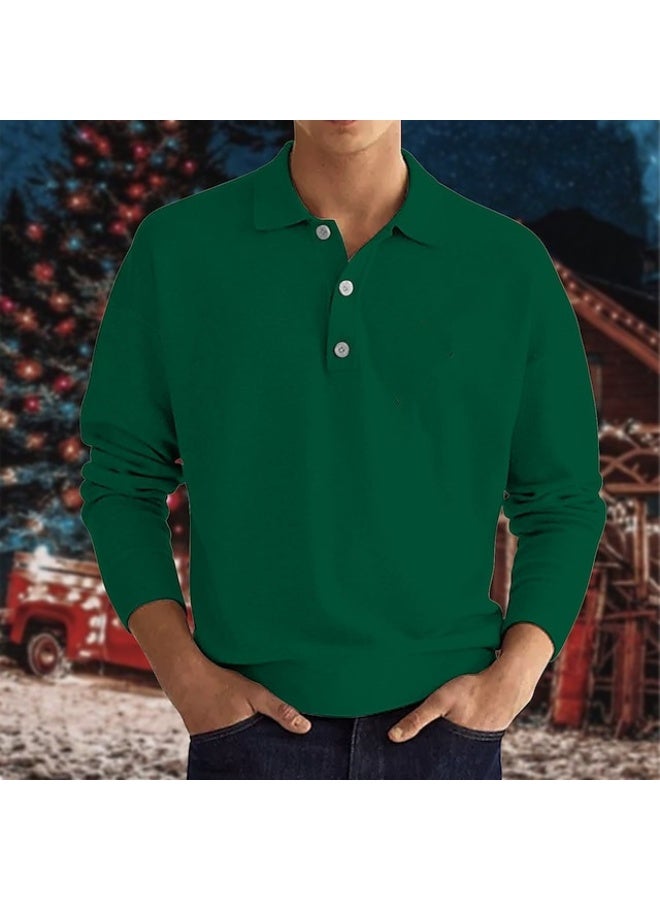 Spring Autumn Solid Color Long Sleeve Polo Shirts Man High Street Casual Loose Button Pullovers Vintage All-match - Image 1
