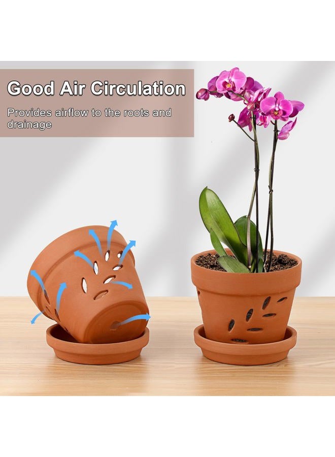 JUXYES 6 Pack Small Terracotta Orchid Pots with Holes and Saucers, Clay Orchid Planter Pots for Repotting, Plant Flower Pots for Orchid Indoor and Outdoor Promotes Air Circulation, 4 Inches - Image 4