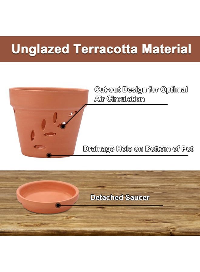 JUXYES 6 Pack Small Terracotta Orchid Pots with Holes and Saucers, Clay Orchid Planter Pots for Repotting, Plant Flower Pots for Orchid Indoor and Outdoor Promotes Air Circulation, 4 Inches - Image 5