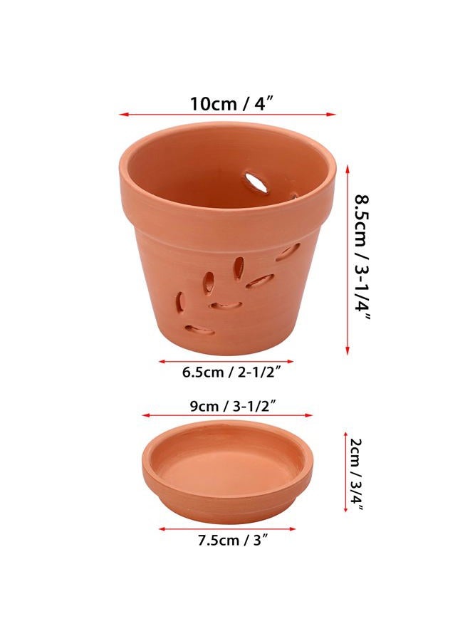 JUXYES 6 Pack Small Terracotta Orchid Pots with Holes and Saucers, Clay Orchid Planter Pots for Repotting, Plant Flower Pots for Orchid Indoor and Outdoor Promotes Air Circulation, 4 Inches - Image 2