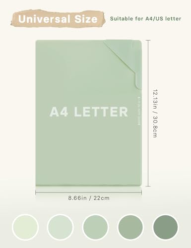 GAUENEEN Plastic Folders Sleeves, Gradient Colors Plastic Project Pockets for Paper 11.9 × 8.5 Inches, Transparent Document Folders for School and Office Supplies (5 Pcs, Green) - Image 2