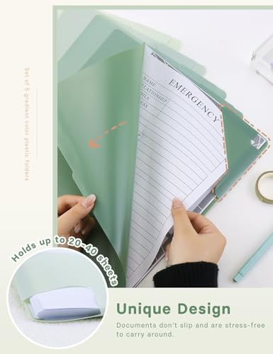 GAUENEEN Plastic Folders Sleeves, Gradient Colors Plastic Project Pockets for Paper 11.9 × 8.5 Inches, Transparent Document Folders for School and Office Supplies (5 Pcs, Green) - Image 5