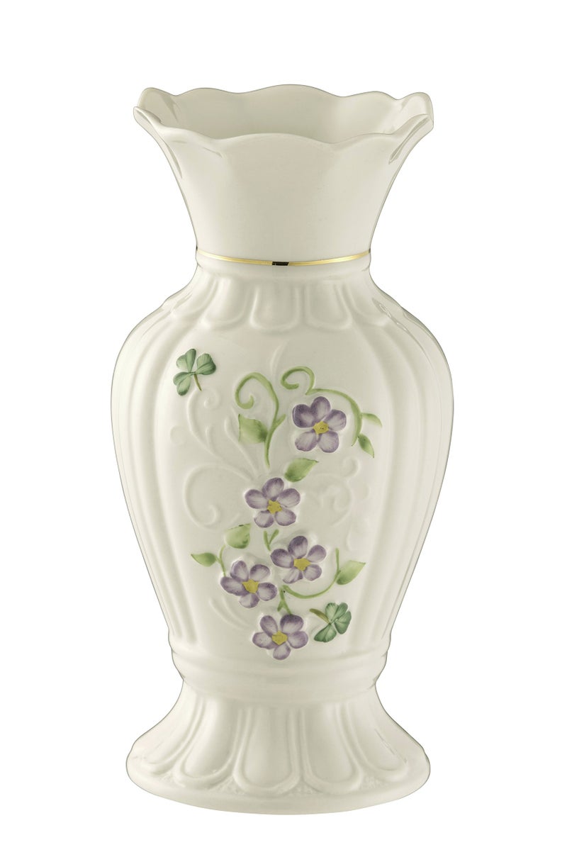 Belleek Irish Flax Vase  White Flower Vase Handcrafted Fine Parian China Irish Decor 35 W x 7 H