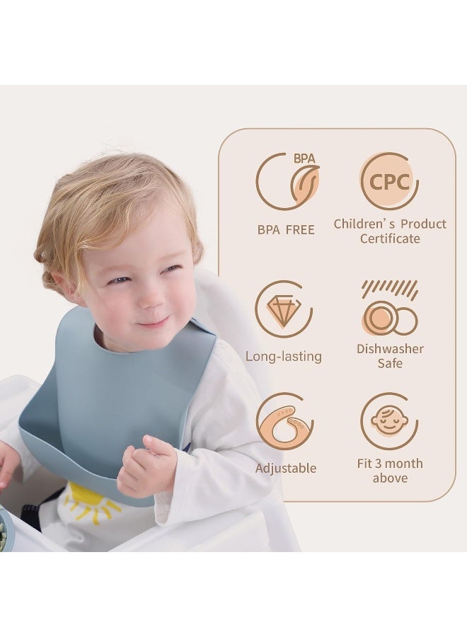 Moonkie Silicone Bibs Set Of 3, BPA Free Soft Adjustable Fit Waterproof Feeding Bibs for Babies and Toddlers(Cream/Buck/Olive Green) - Image 2