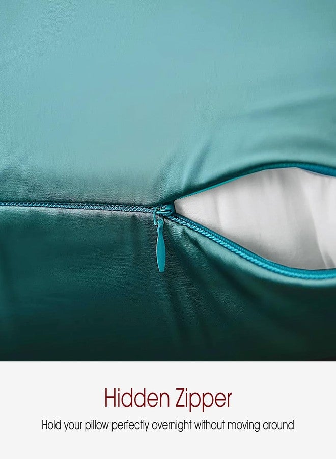 WLOSJ 100% Silk Pillow Cases 2 Pack Standard Size Mulberry Silk Pillowcase for Hair and Skin Set of 2 with Hidden Zipper, Teal - Image 5