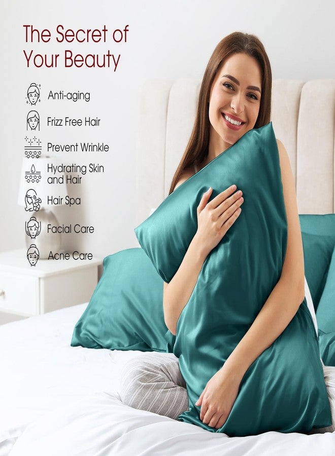 WLOSJ 100% Silk Pillow Cases 2 Pack Standard Size Mulberry Silk Pillowcase for Hair and Skin Set of 2 with Hidden Zipper, Teal - Image 3