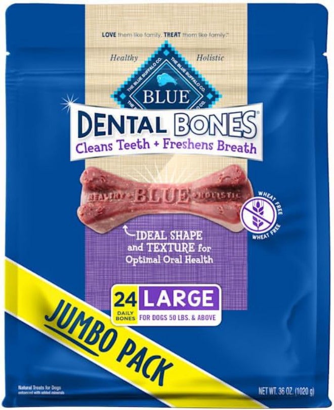 بلو بافلو حبوب مضغ طبية طبيعية كبيرة من Blue Buffalo Dental Bones، للكلاب (وزن 50 رطل فأكثر)، عبوة سعة 36 أونصة - Image 1