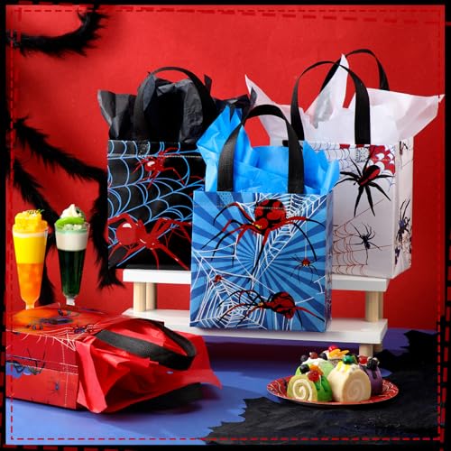 GliCraft 24 Pcs Spider Gift Bags with Tissue Paper Reusable Spider Party Favors Bags with Handle Spider Birthday Party Decorations Double Sided Spider Printed Goodie Candy Bags for Spider Party Favor - Image 2