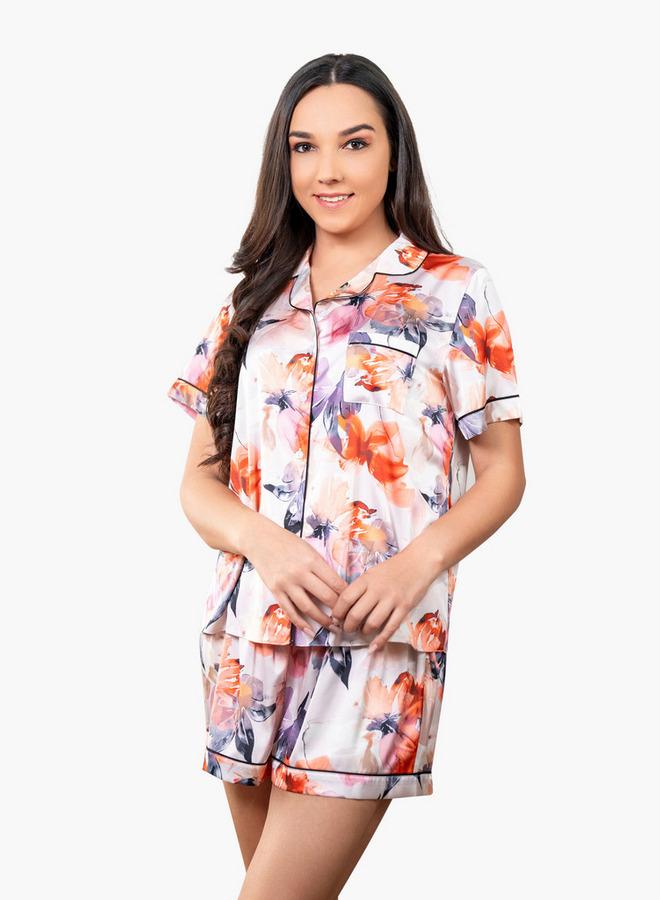 Aadaraya Floral Print Shirt and Shorts Set - Image 1