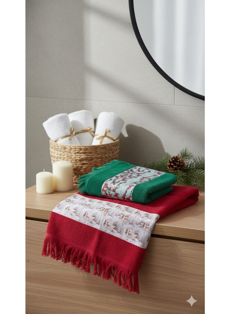 Christmas towels 50*100, one side cotton, one side velvet, new and beautiful design, 2 pieces - Image 1
