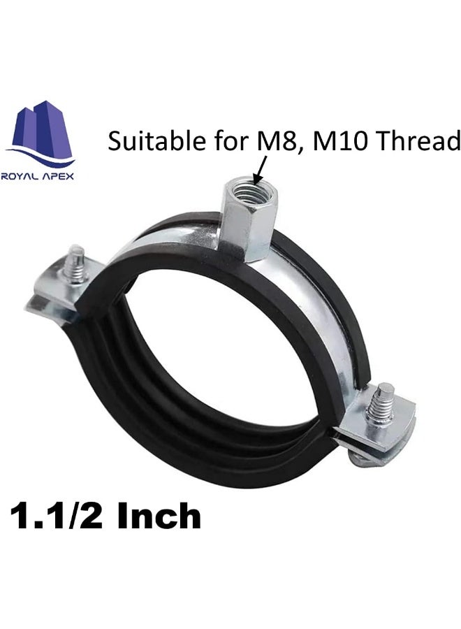 Royal Apex Heavy Duty Adjustable Two-screw Pipe Galvanized Iron (GI) Clamp with Rubber Lined or Unlined for Wall Ceiling Mount Pipe Supports, Split Ring Hanger (1.1/2 Inch, Pack of 10) - Image 2