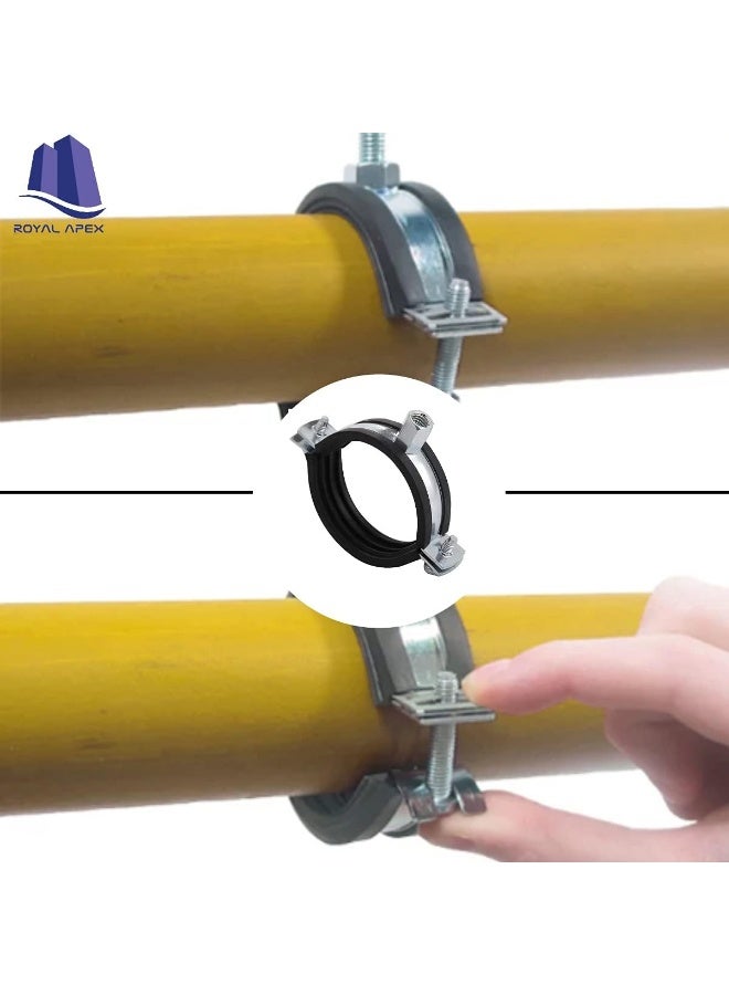 Royal Apex Heavy Duty Adjustable Two-screw Pipe Galvanized Iron (GI) Clamp with Rubber Lined or Unlined for Wall Ceiling Mount Pipe Supports, Split Ring Hanger (1.1/2 Inch, Pack of 10) - Image 4