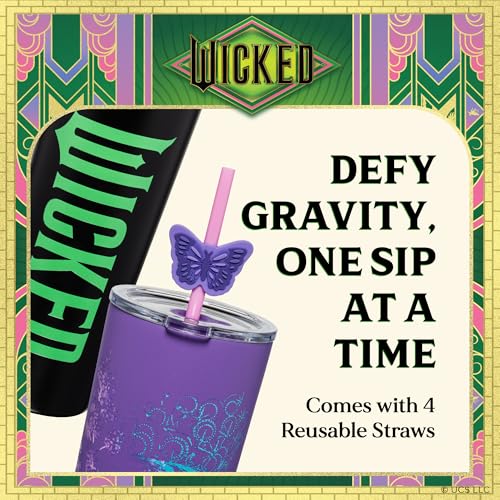 Dragon Glassware Wicked: For Good 2-Pack 24 oz Vacuum Insulated Tumbler with Lid and Straw - Set of 2 Tumblers with 4 Straws and Toppers - Official Wicked Merch - For Good - Image 4