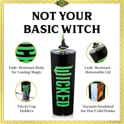 Dragon Glassware Wicked: For Good 2-Pack 24 oz Vacuum Insulated Tumbler with Lid and Straw - Set of 2 Tumblers with 4 Straws and Toppers - Official Wicked Merch - For Good - Image 5