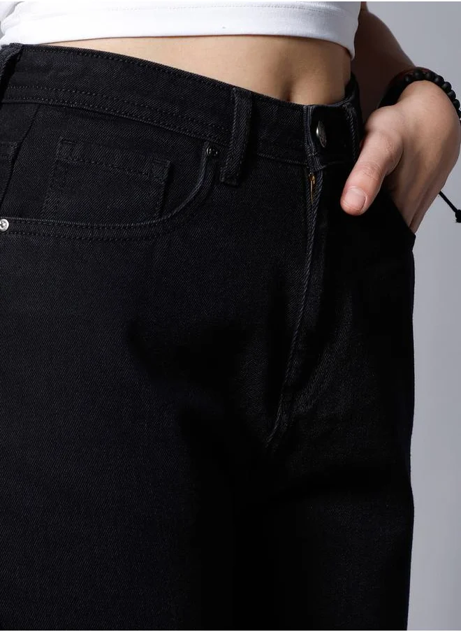 هاي ستار Solid High Rise Mom Fit Jeans by Styli