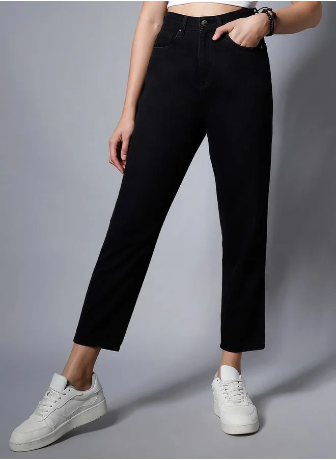 HIGH STAR Solid High Rise Mom Fit Jeans by Styli