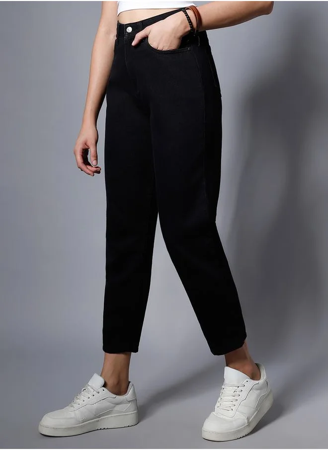 هاي ستار Solid High Rise Mom Fit Jeans by Styli