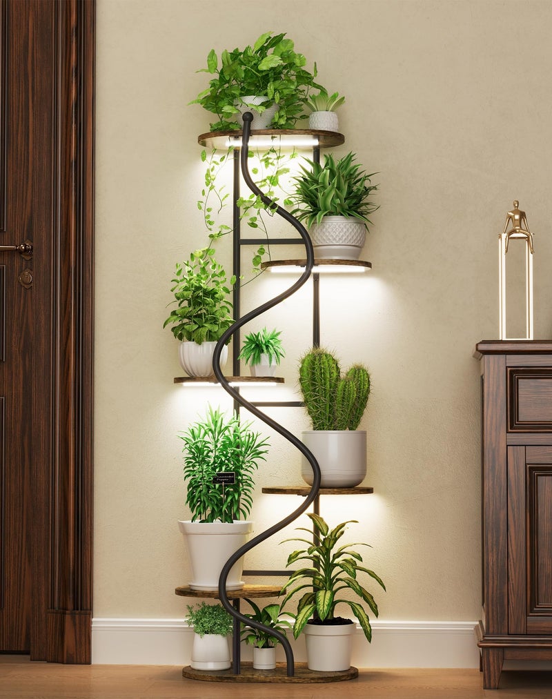 Hongsane Plant Stand Indoor with Grow Light,63" Tall Plant Shelf w/ 4-Head Grow Lights,Corner Plant Stands for Multi Plants,6 Tiered Large Plant Holders,Metal S-Shaped Plant Rack for Home Office Patio - Image 3