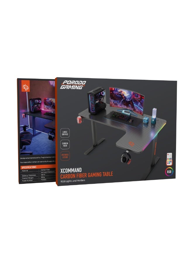 بورودو مكتب ألعاب كبير مريح على شكل حرف L، مكتب ألعاب منزلي بطول 140 سم مزود بإضاءة RGB، طاولة ألعاب زاوية مع خطاف لسماعات الرأس وحامل أكواب، مكتب ألعاب منزلي، طاولة مقاومة للماء، سهل التركيب - Image 5