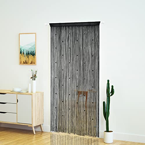 YaoYue Beaded Curtain Door String Curtains for Doorway Tassels Beads Hanging Fringe Hippie Room Divider Window Hallway Entrance Wall Closet Bedroom Privacy Decor (39×79in/100×200cm, Black) - Image 3