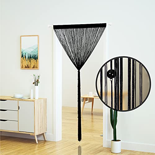 YaoYue Beaded Curtain Door String Curtains for Doorway Tassels Beads Hanging Fringe Hippie Room Divider Window Hallway Entrance Wall Closet Bedroom Privacy Decor (39×79in/100×200cm, Black) - Image 2